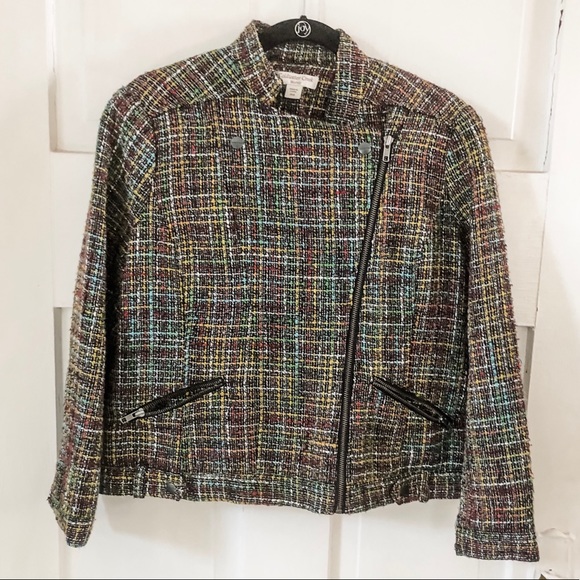 Coldwater Creek Jackets & Blazers - Coldwater Creek Rainbow Tweed Moto Jacket Sz 14P